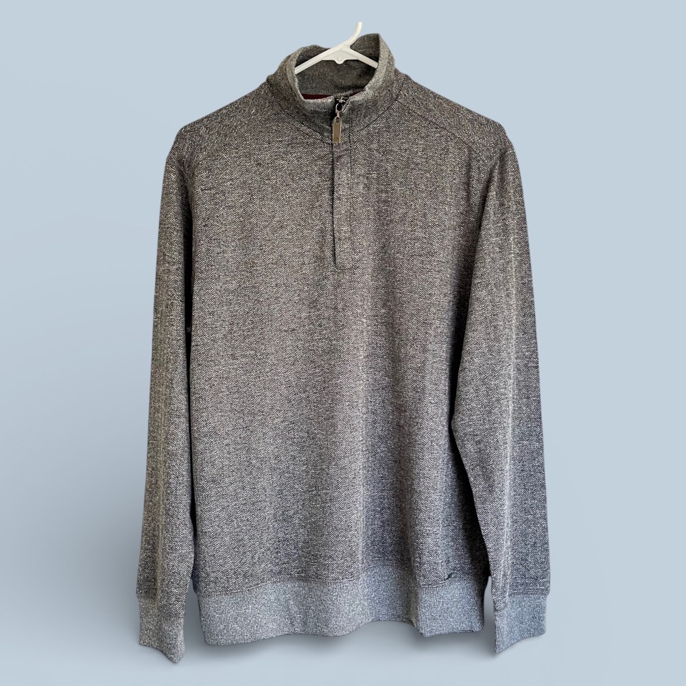 Magaschoni MENS Lightweight Herringbone Pattern Quarter Zip Size S NWT
